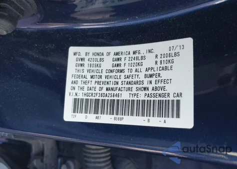 2013 Honda Accord Lx z USA, uszkodzony, nr VIN 1HGCR2F36DA258461